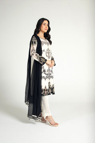 3 Piece Khaddi Net Embroidered Suit (AA5386)