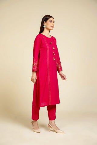 2 Piece Lawn Karandi Embroidered Suit  (HB1184)