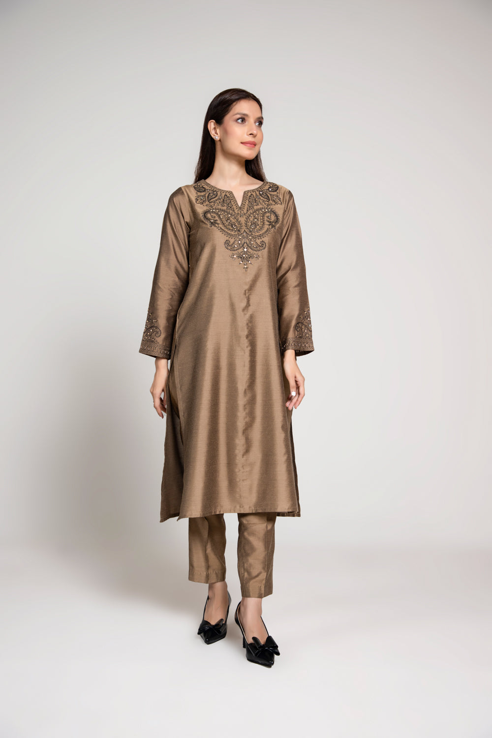 2 Piece Cotton Silk Embroidered Suit (BA0021)