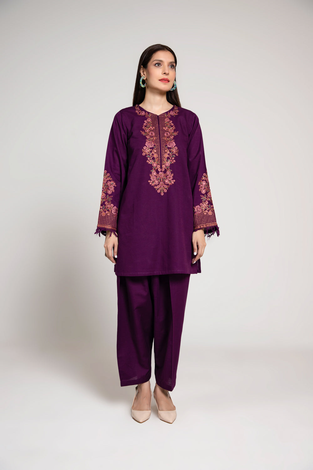 2 Piece Slub Khaddar Embroidered Suit  (AE0048)