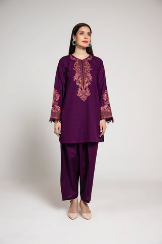 2 Piece Slub Khaddar Embroidered Suit  (AE0048)