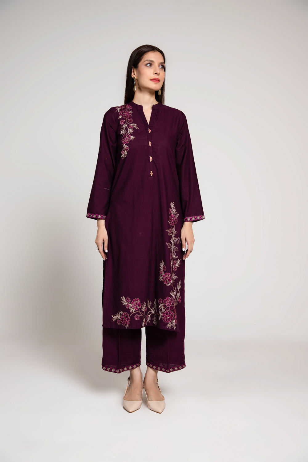 2 Piece Slub Khaddar Embroidered Suit (BA0029)
