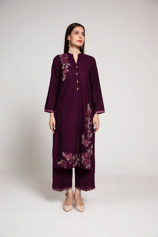 2 Piece Slub Khaddar Embroidered Suit (BA0029)