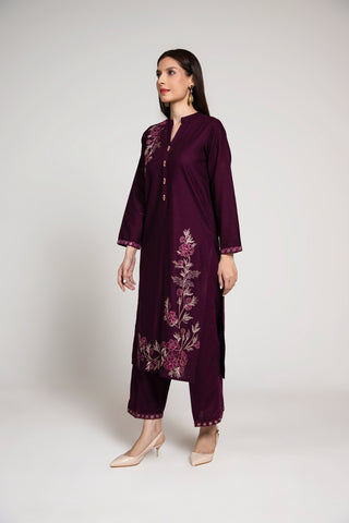 2 Piece Slub Khaddar Embroidered Suit (BA0029)
