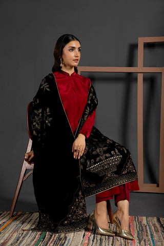 1 Piece Velvet Embellished & Printed Stole  (AA5199)