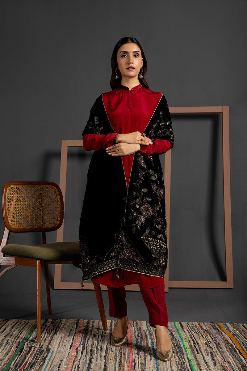 1 Piece Velvet Embellished & Printed Stole  (AA5199)