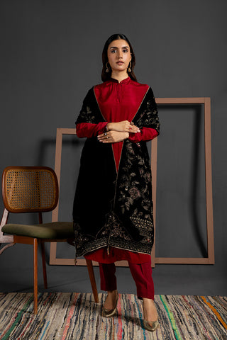 1 Piece Velvet Embellished & Printed Stole  (AA5199)