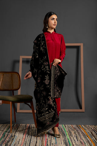 1 Piece Velvet Embellished & Printed Stole  (AA5199)