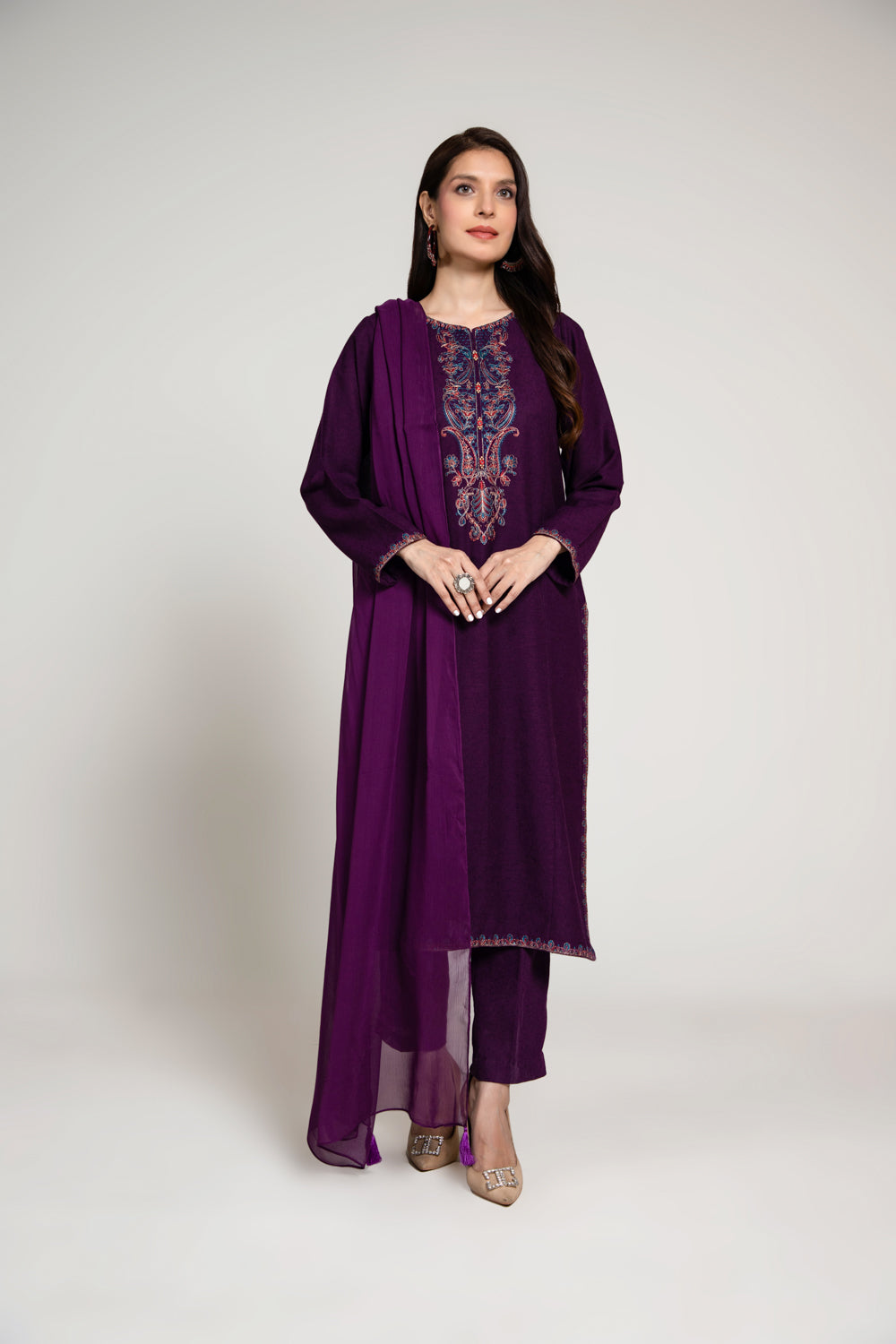 3 Piece Cotton Karandi Embroidered Suit (BA0034)