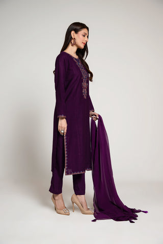3 Piece Cotton Karandi Embroidered Suit (BA0034)