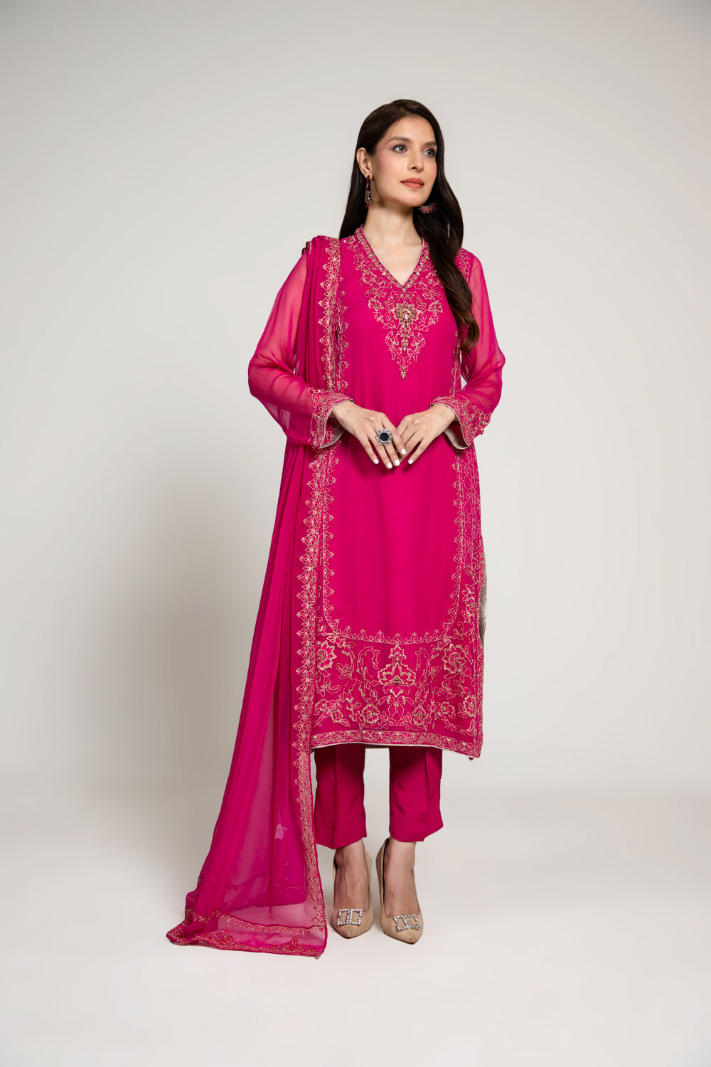 3 Piece Chiffon Embellished Suit  (AA5414)
