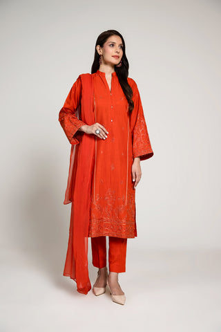 3 Piece Slub Khaddar Embroidered Suit  (BA0012)