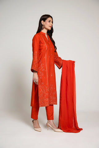 3 Piece Slub Khaddar Embroidered Suit  (BA0012)