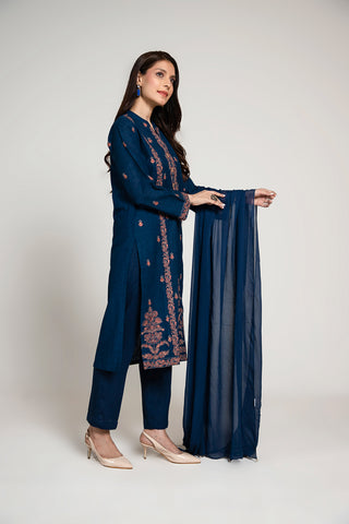 3 Piece Cotton Karandi Embroidered Suit (BA0024)