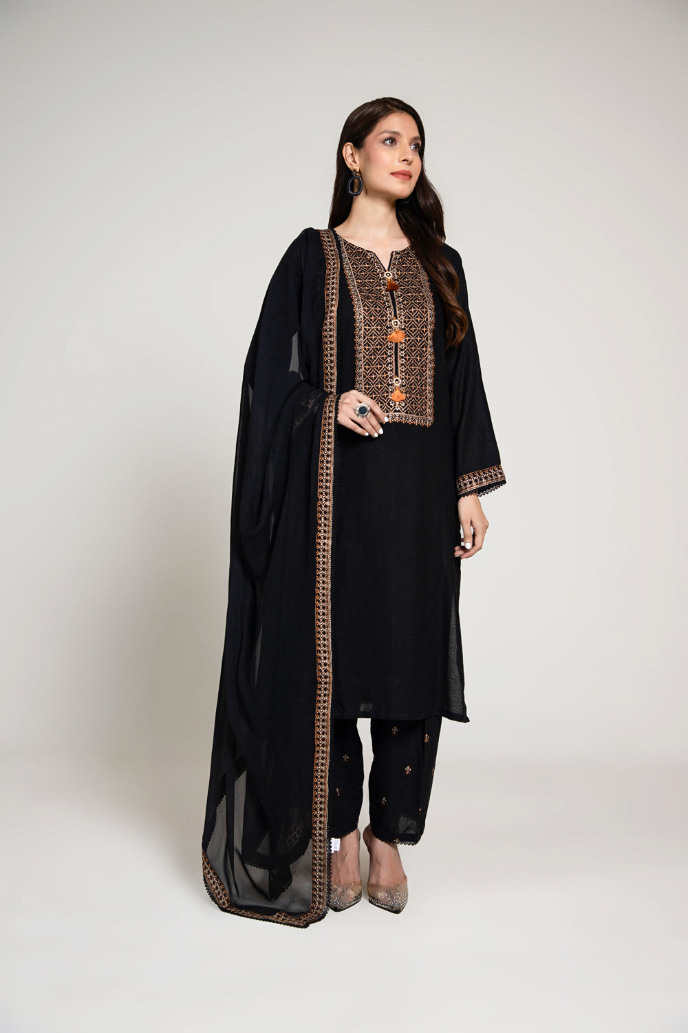 3 Piece Lawn Karandi Embroidered Suit  (BA0018)