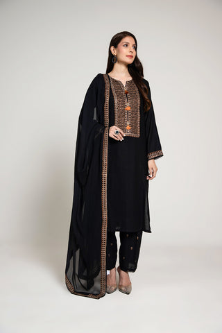 3 Piece Lawn Karandi Embroidered Suit  (BA0018)