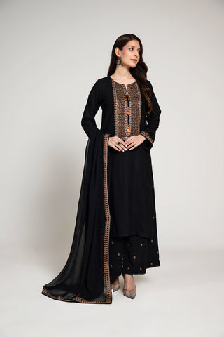 3 Piece Lawn Karandi Embroidered Suit  (BA0017)