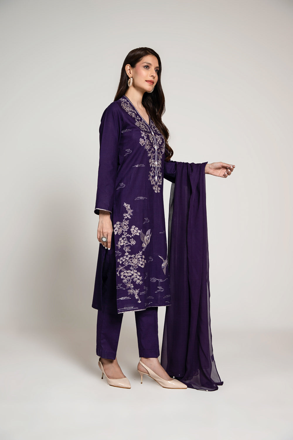 3 Piece Slub Khaddar Embroidered Suit  (BA0016)