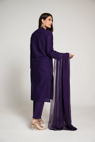 3 Piece Slub Khaddar Embroidered Suit  (BA0016)