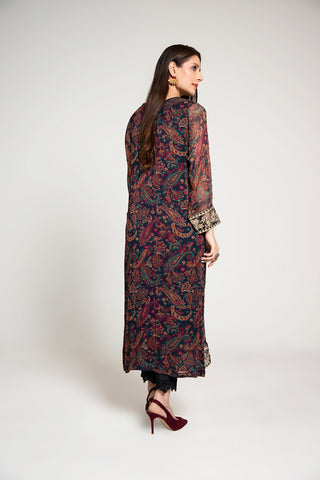 1 Piece Printed  Chiffon Embroidered Shirt (AT0013)