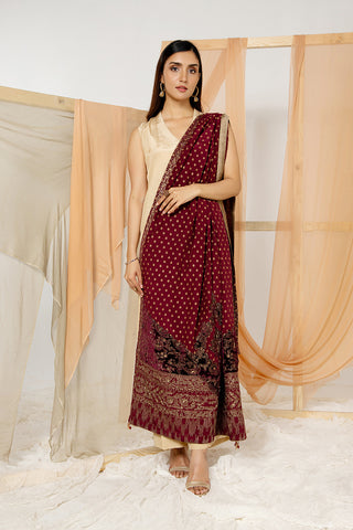 1 Piece Raw Silk Embellished & Printed Shawl  (AA5220)