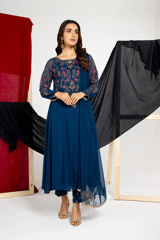 3 Piece Chiffon Embellished & Printed Suit  (AA5409)