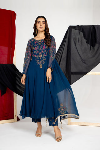 3 Piece Chiffon Embellished & Printed Suit  (AA5409)