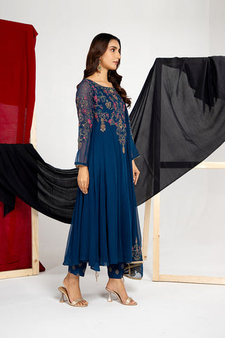 3 Piece Chiffon Embellished & Printed Suit  (AA5409)