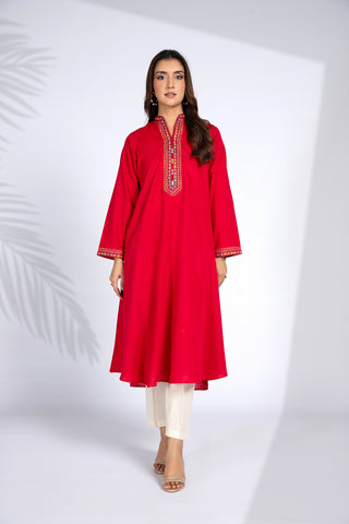 1 Piece Slub Khaddar Embroidered Shirt (BB9335)