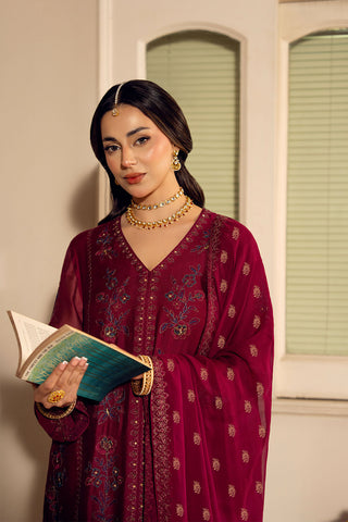 3 Piece Khaddi Net Embroidered Suit (FL0171)