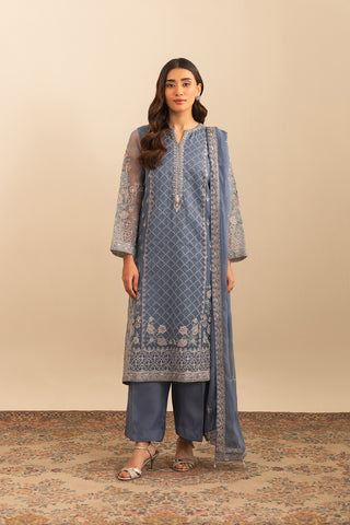3 Piece Organza Embroidered Suit (FL0006)
