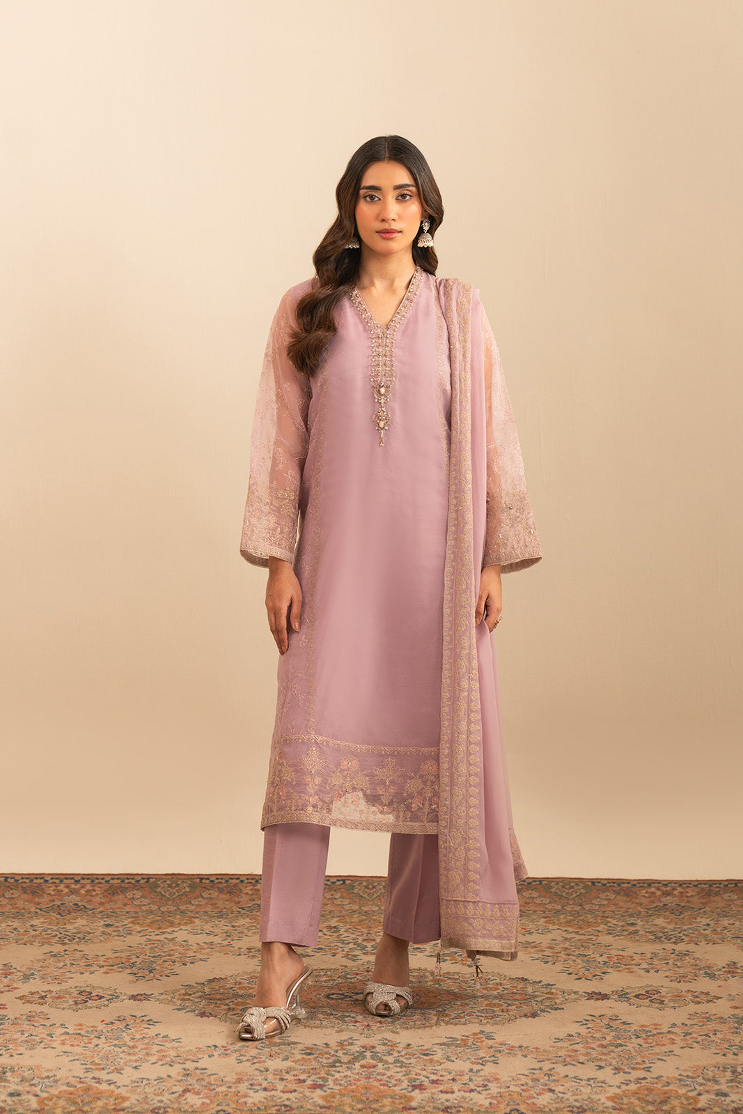 3 Piece Organza Embroidered Suit (FL0003)