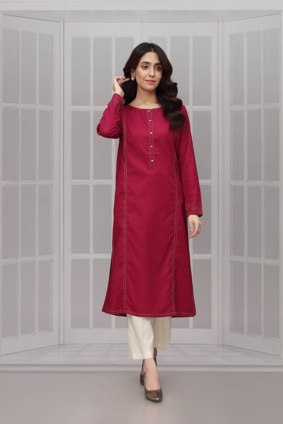 1 Piece Jacquard Self Printed Shirt  (HB0982)