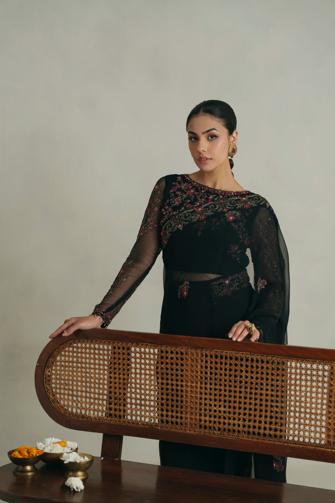 3 Piece Unstitched Chiffon Embroidered Sari (UF0007)