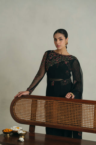 3 Piece Unstitched Chiffon Embroidered Sari (UF0007)