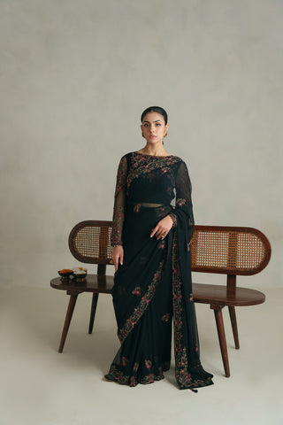 3 Piece Unstitched Chiffon Embroidered Sari (UF0007)