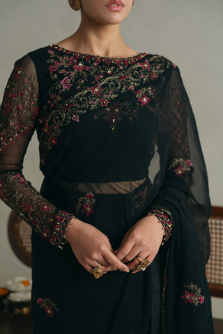 3 Piece Unstitched Chiffon Embroidered Sari (UF0007)