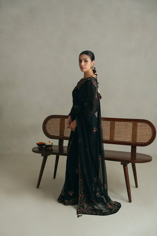 3 Piece Unstitched Chiffon Embroidered Sari (UF0007)