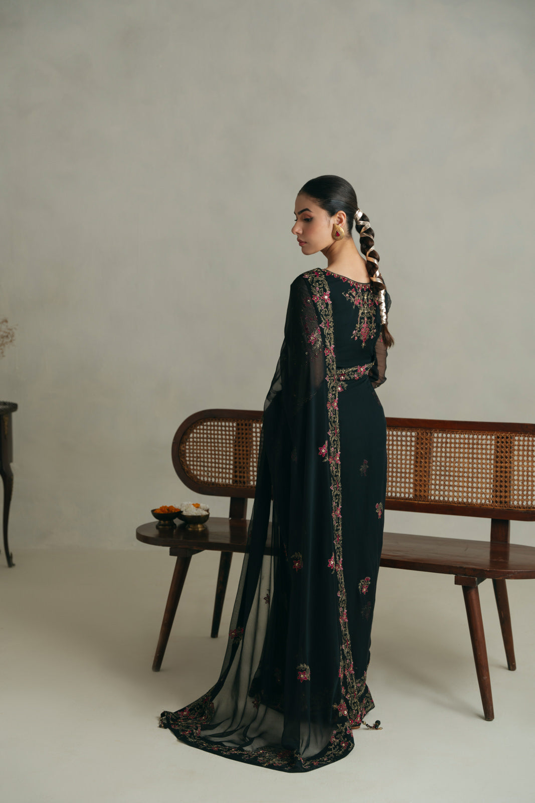 3 Piece Unstitched Chiffon Embroidered Sari (UF0007)