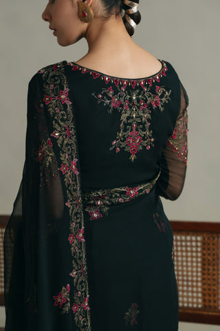3 Piece Unstitched Chiffon Embroidered Sari (UF0007)