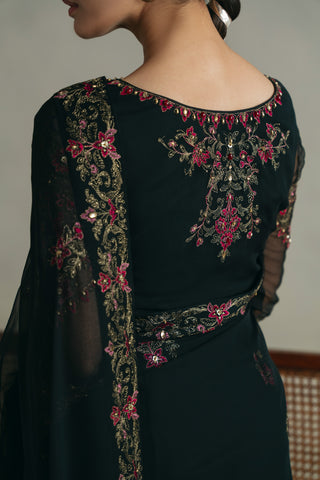 3 Piece Unstitched Chiffon Embroidered Sari (UF0007)