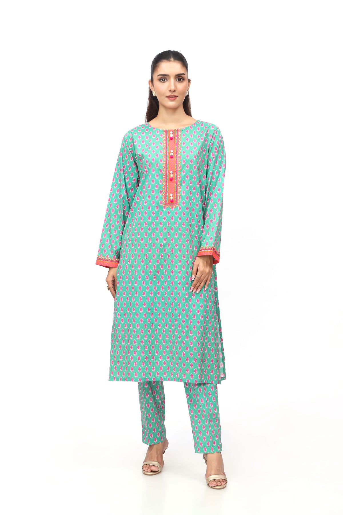 2 Piece Printed Cambric Embroidered & Printed Suit  (PD1305)