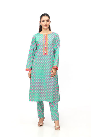 2 Piece Printed Cambric Embroidered & Printed Suit  (PD1305)