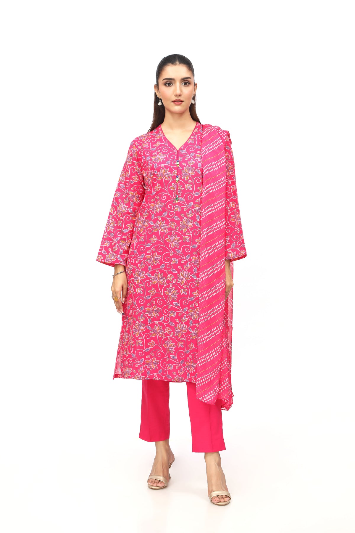 3 Piece Printed Slub Khaddar Printed & Tasselling Suit  (PD1309)