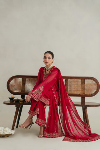 3 Piece Unstitched Chiffon Embroidered Suit (UF0006)