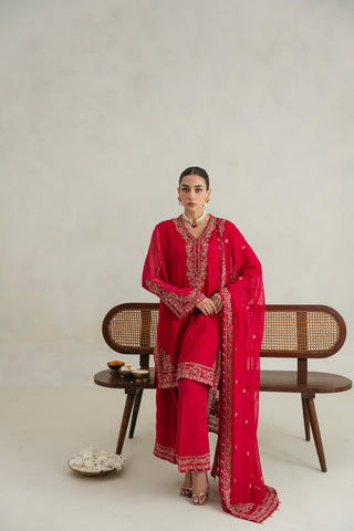 3 Piece Unstitched Chiffon Embroidered Suit (UF0006)