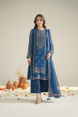 3 Piece Chiffon Embroidered Unstitched Suit (UF0038)