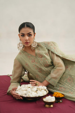 3 Piece Unstitched Emboss Zari Net Embroidered Suit (UF0009)