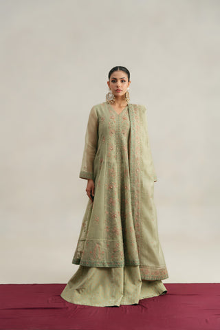3 Piece Unstitched Emboss Zari Net Embroidered Suit (UF0009)