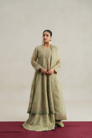 3 Piece Unstitched Emboss Zari Net Embroidered Suit (UF0009)